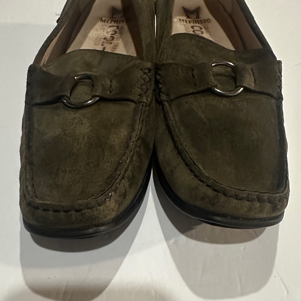 Mephisto cool air Suede olive leather Loafers comfort shoes w front circle sz 8 - Picture 5 of 9